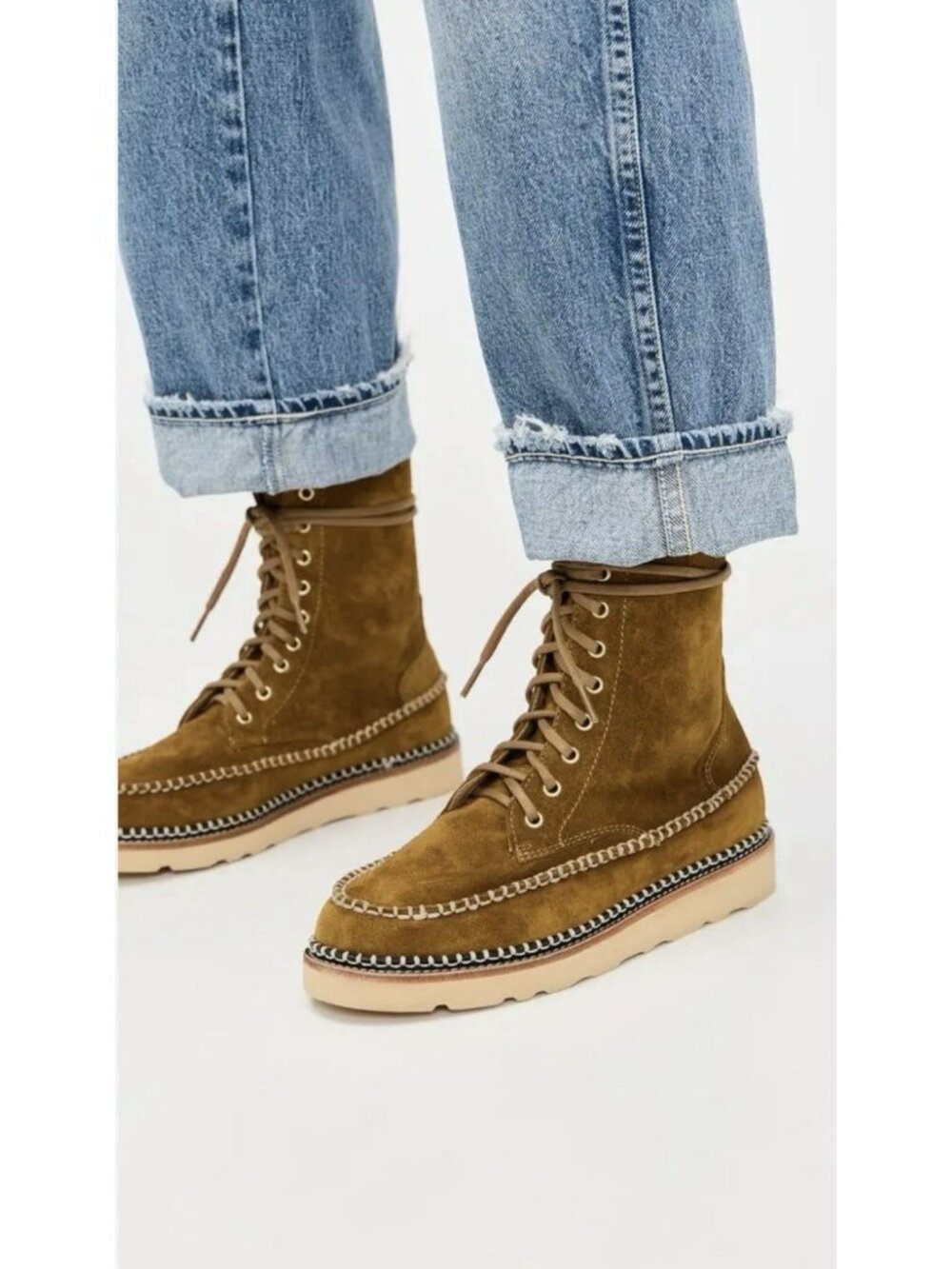 $498 New In Box Freda Salvador Lilly Lace Up Boot In Bog Suede Womens Size 8.5